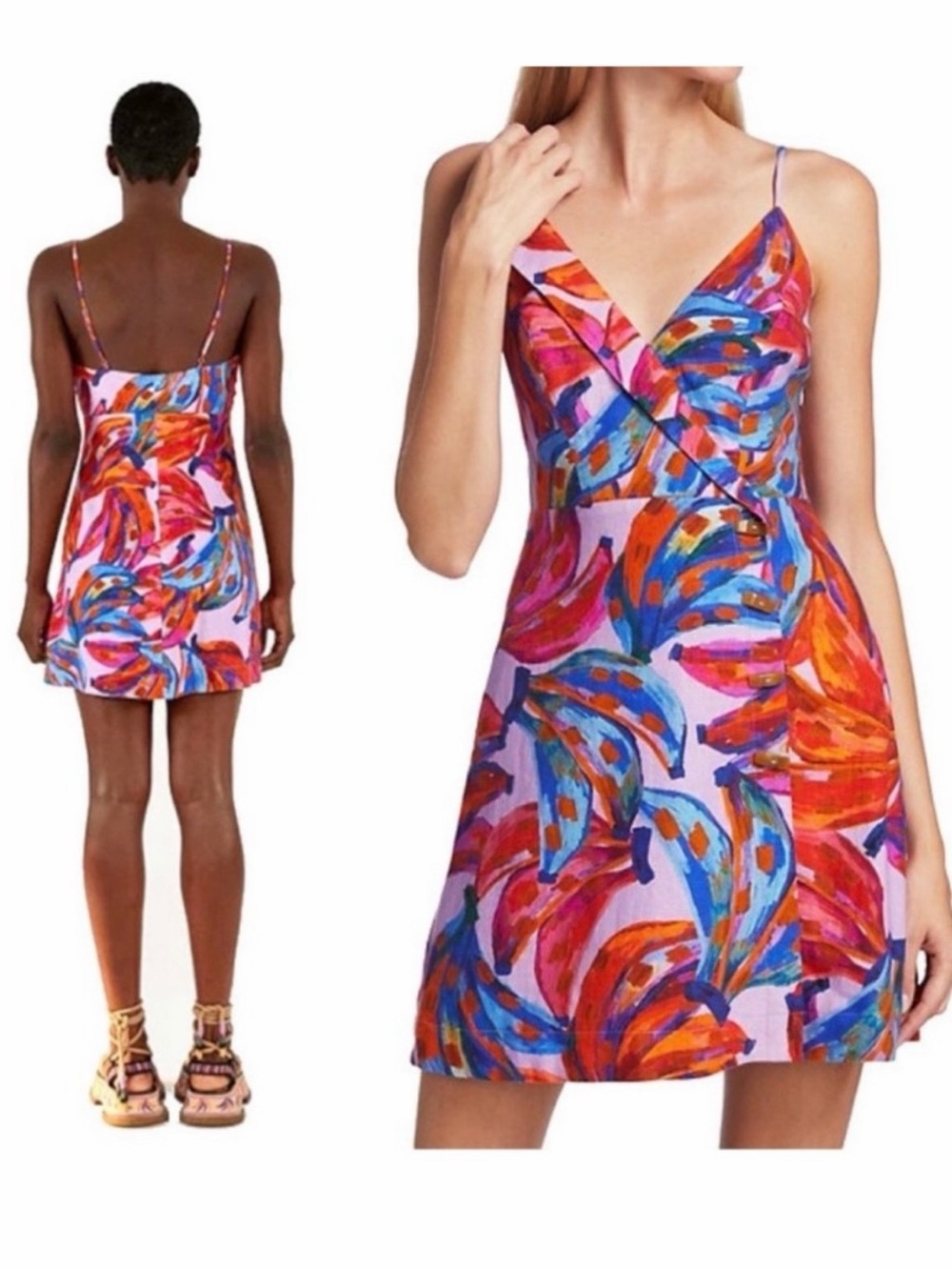 FARM Rio Pink Multicolor Abstract Slip Mini Dress